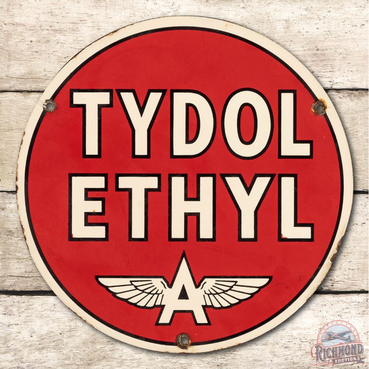 10" Tydol Ethyl Flying A Porcelain Pump Plate Sign