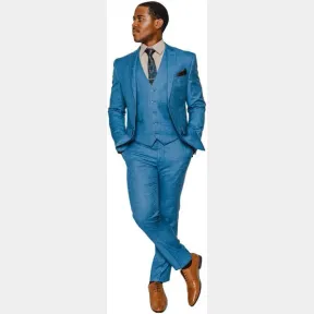 Slim Fit Blue Windowpane 2 Button 3 Piece Vested Notch Lapel Suit size 44 |