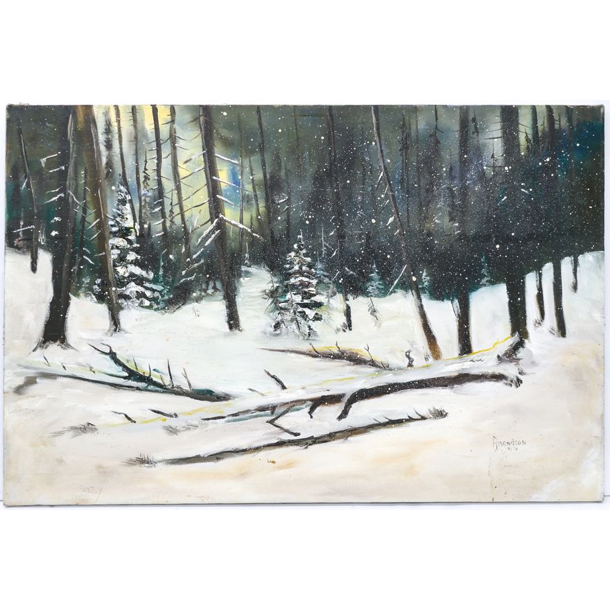 Gene Amondson ''Snowfall on Fallen Trees'' 1976 Oil on Canvas 24''x36''