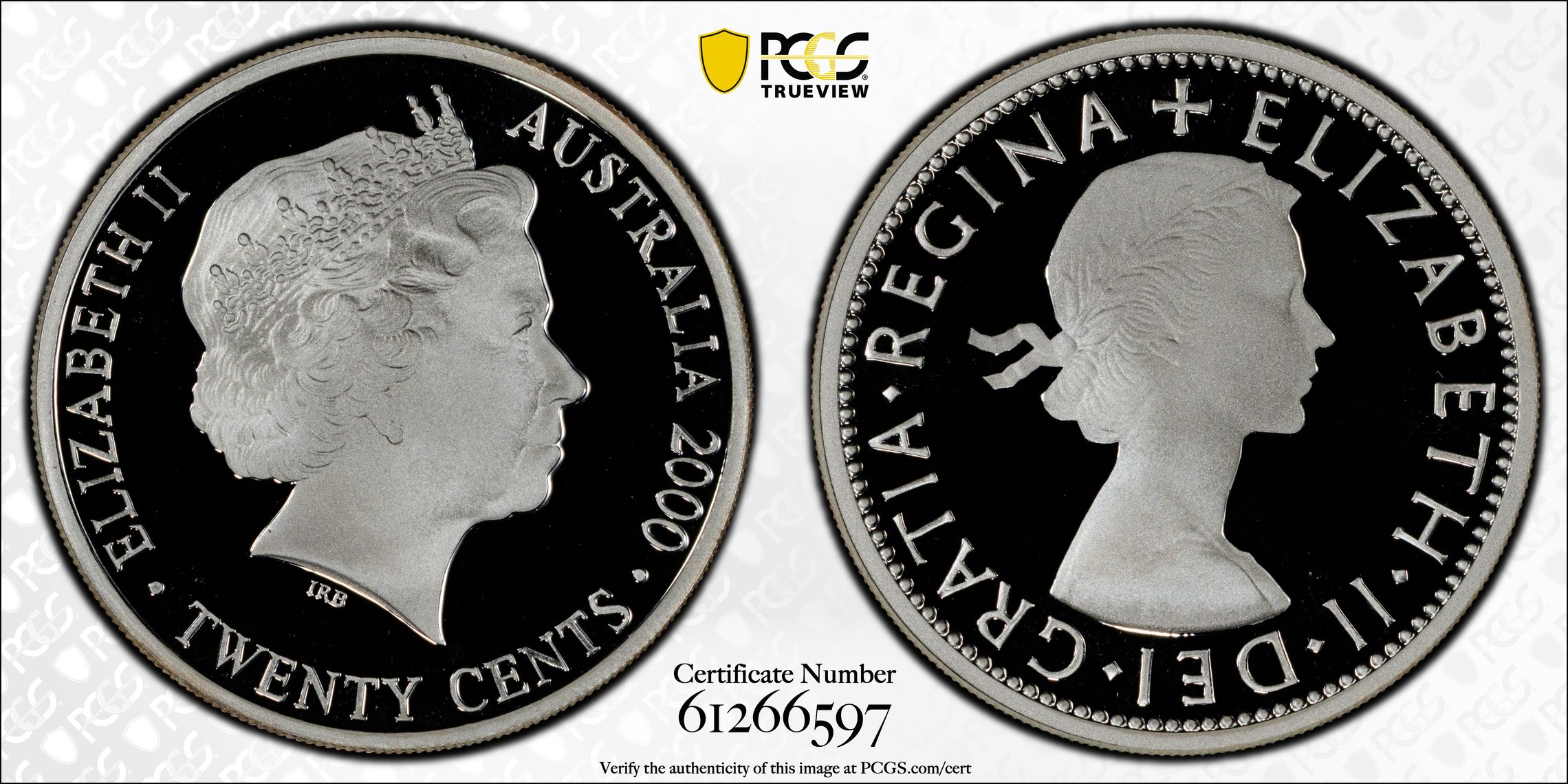 Elizabeth II Silver, Twenty Cent, 2000, PCGS PR70DCAM