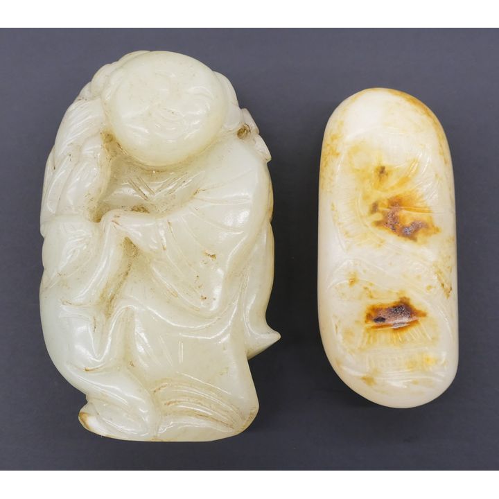 2pc Chinese Qing Boy & Landscape Pebbles