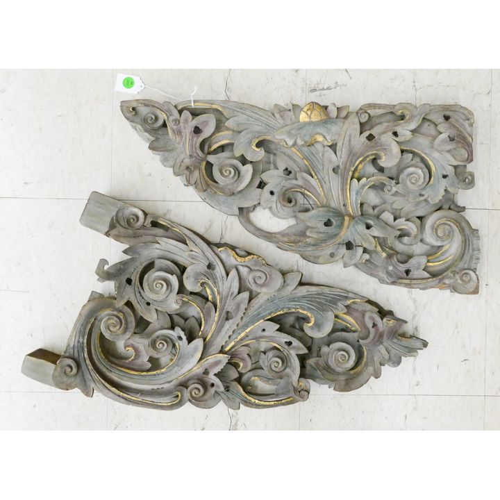 Pair Antique Chinese Carved Temple Corbels 21''x11''