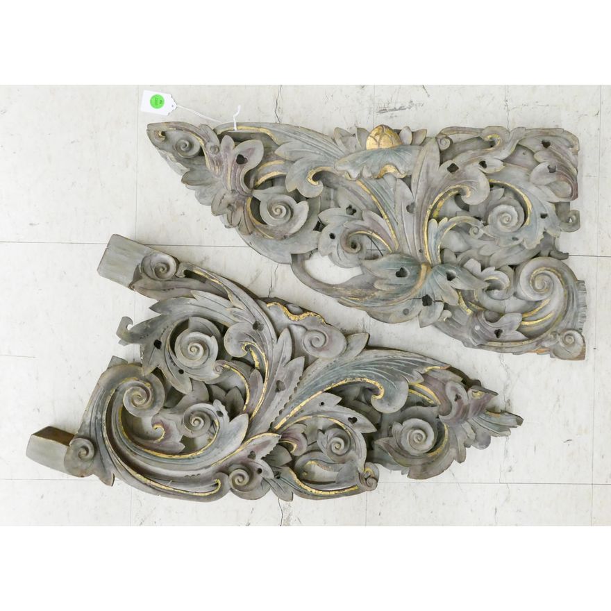 Pair Antique Chinese Carved Temple Corbels 21''x11''