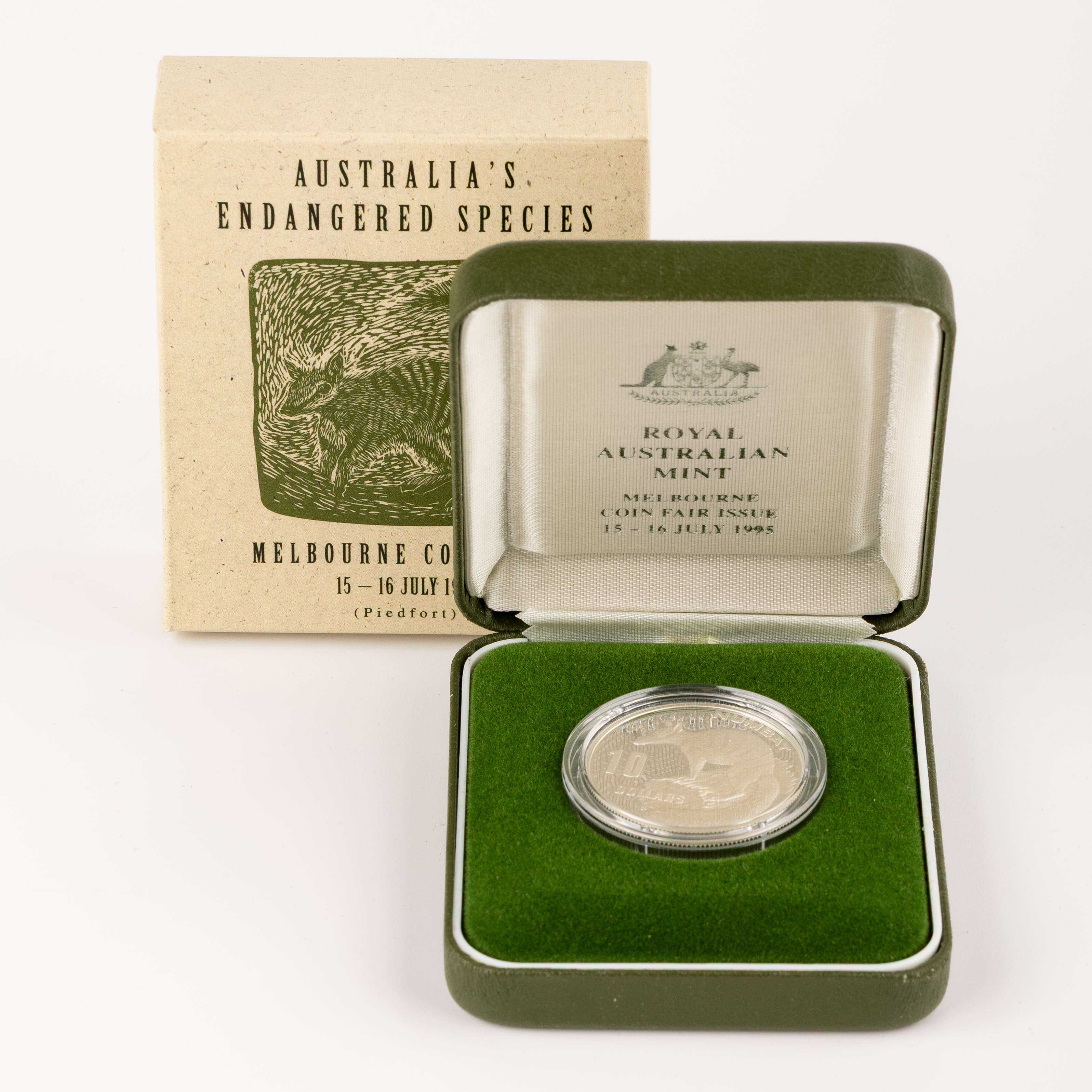 Endangered Species Piedfort Silver Proof Coin - Numbat, Ten Dollars, 1995, PCGS