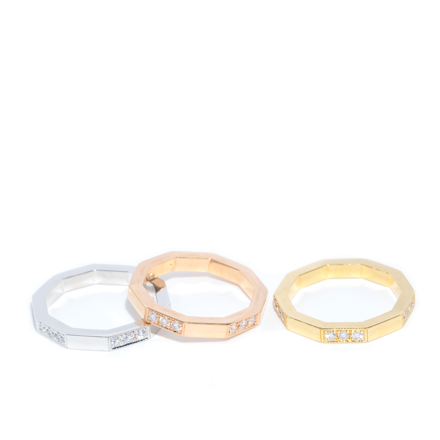 Set Of 3 "Decagon" 0.76 Carat Diamond Rings In 18ct