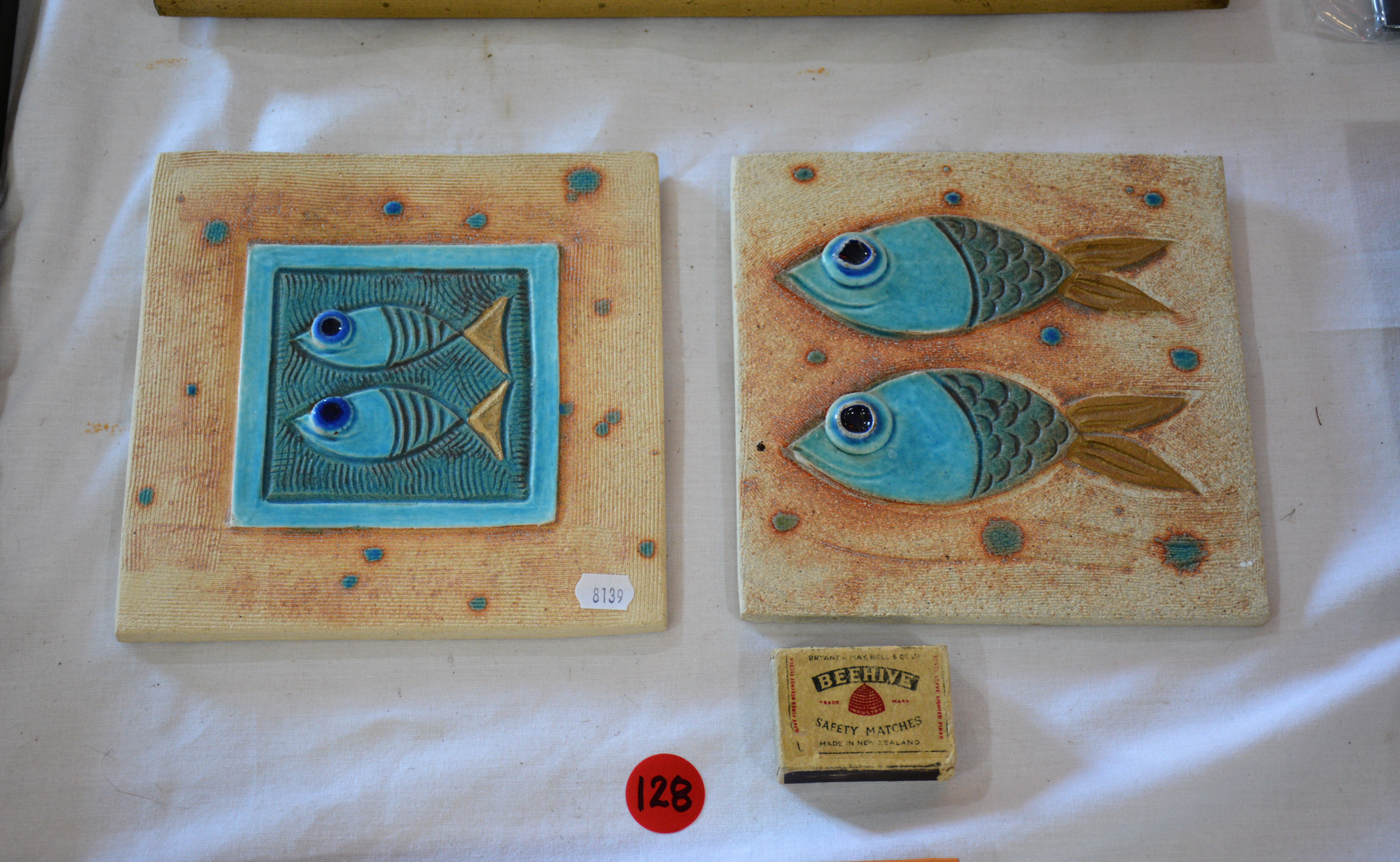 Quality Pumpshed Pottery Fish Art Tiles x 2 — sold at auction in New Zealand for $35