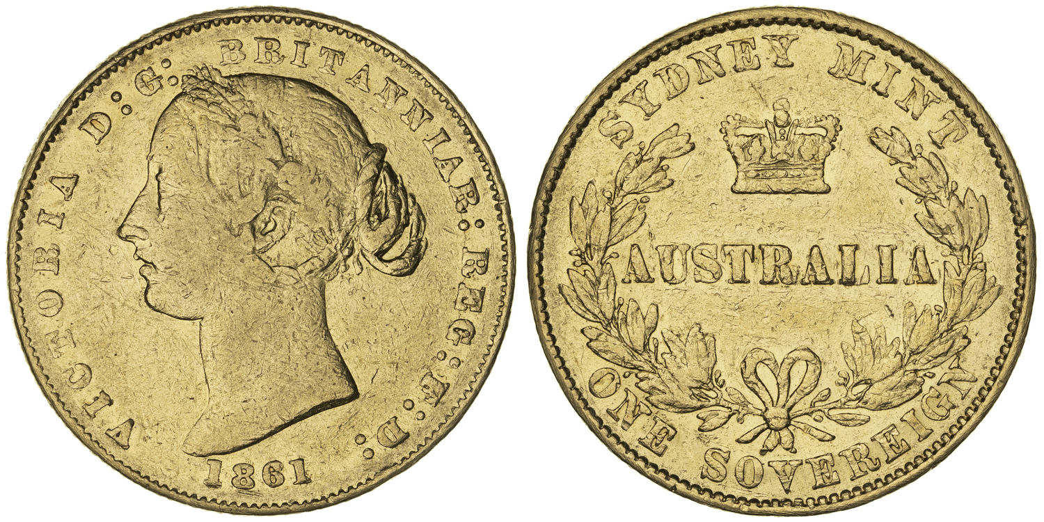 Victoria, Sydney Mint Reverse - Type II, Sovereign, 1861, aFine