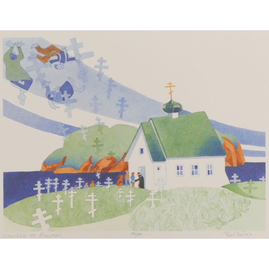 Rie Munoz ''Church At Akutan'' 2004 Signed Print 13'' x 16.5'' Sheet.