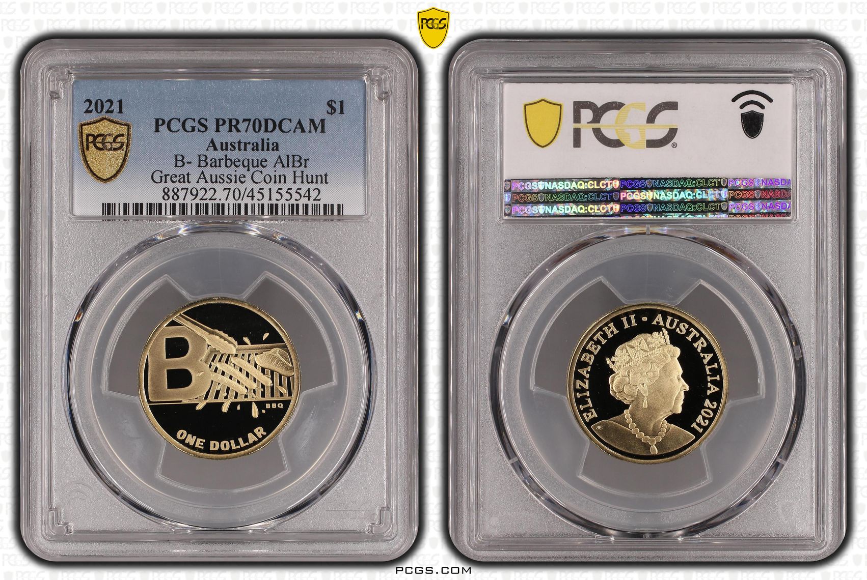 Elizabeth II, B- Barbeque AlBr, One Dollar, 2021, PCGS PR 70DCAM