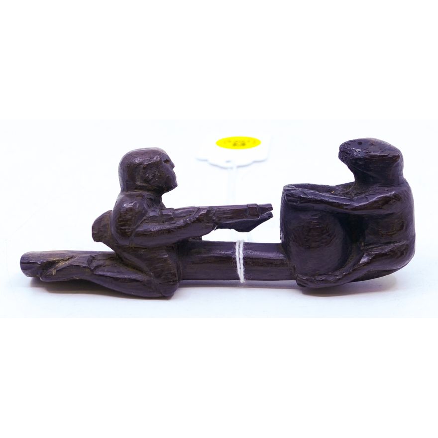 Old African Carved Wood Figural Pipe 4.5''