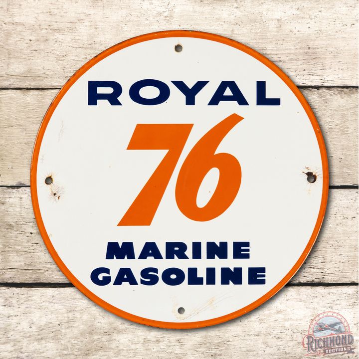 12" Union Royal 76 Marine Gasoline Porcelain Pump Plate Sign