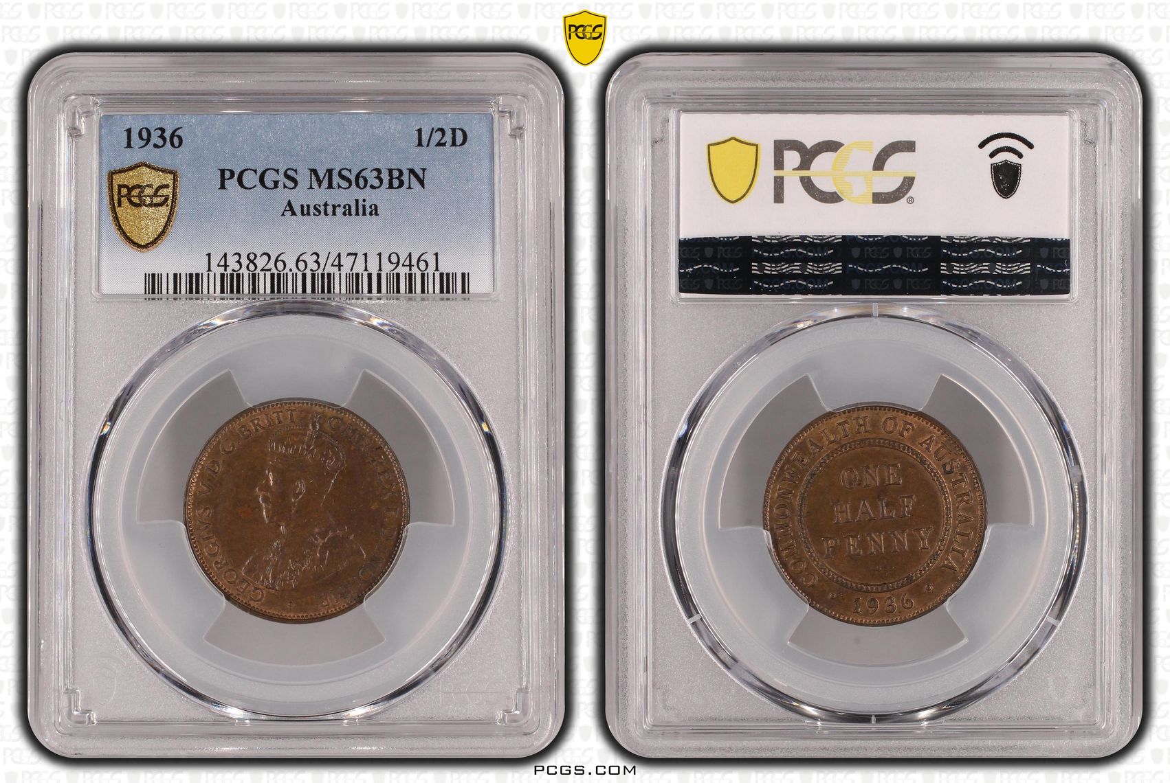 George V, Halfpenny, 1936, PCGS MS63BN