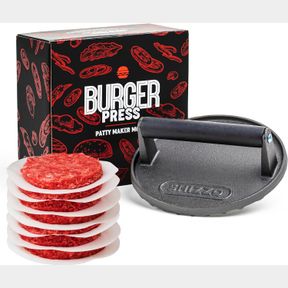 SHIZZO SMASH BURGER PRESS KIT 7' HEAVY DUTY CAST IRON BACON SMASHER WITH 50 PATTY PAPERS, GRIDDLE ACCESSORIES, WEIGHT GRILL PRESS