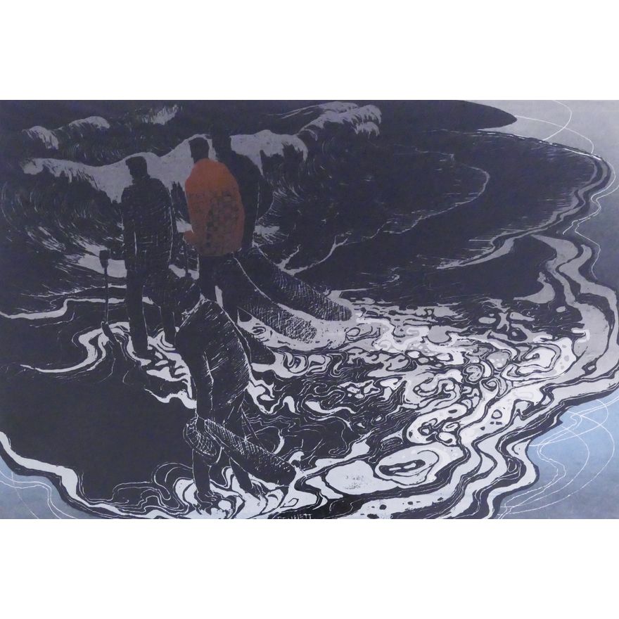 Elton Bennett (1910-1974, WA) 'The Surf Diggers' Pencil Signed Serigraph Loose- 19x25''