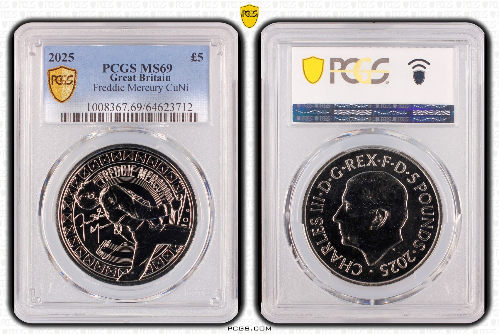 Great Britain, Freddie Mercury CuNi, 1/0, Five Pounds, 2025, PCGS MS69