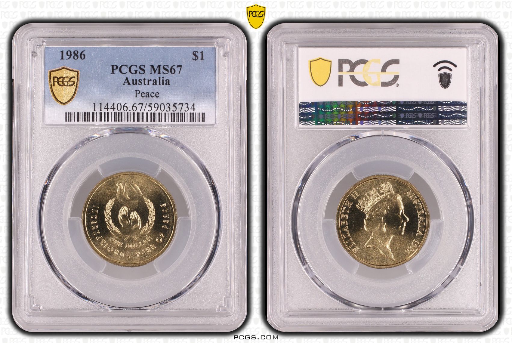 Peace, One Dollar, 1986, PCGS MS67