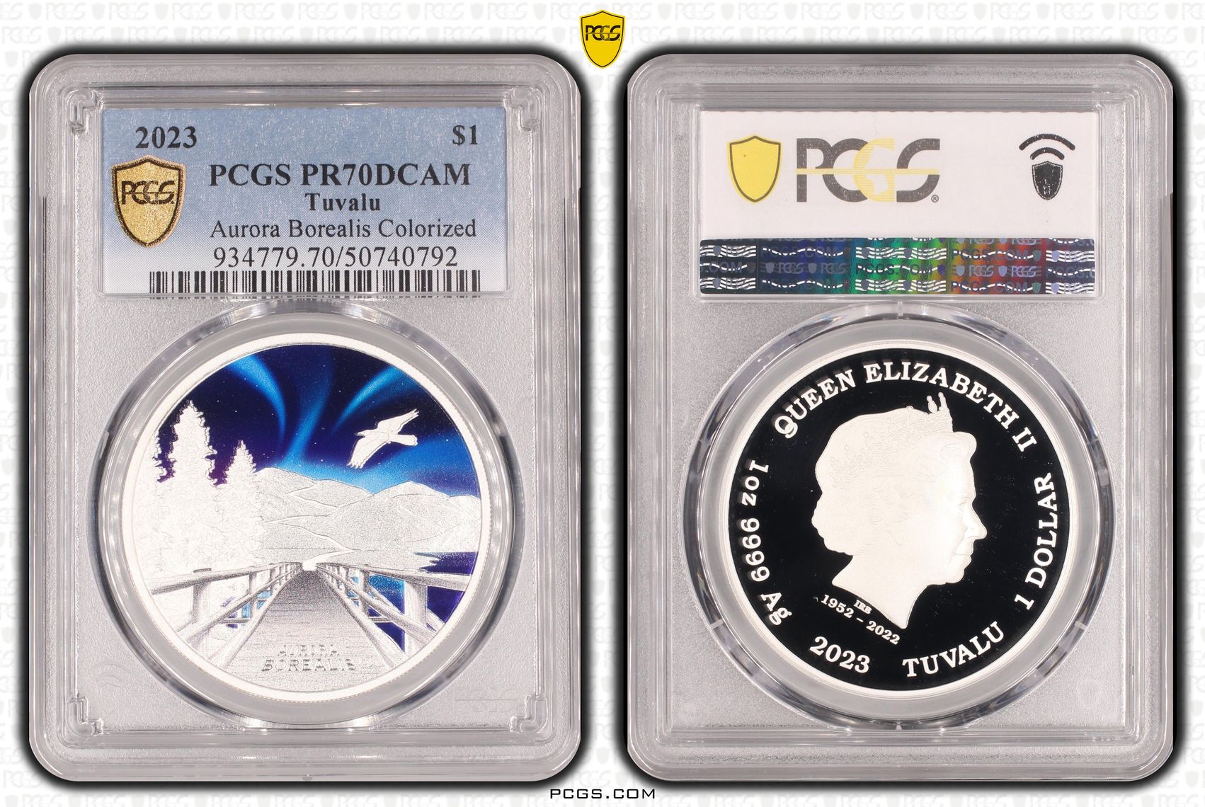 Tuvalu, Aurora Borealis Colorized POP 9/0, One Dollar, 2023, PCGS PR70DCAM