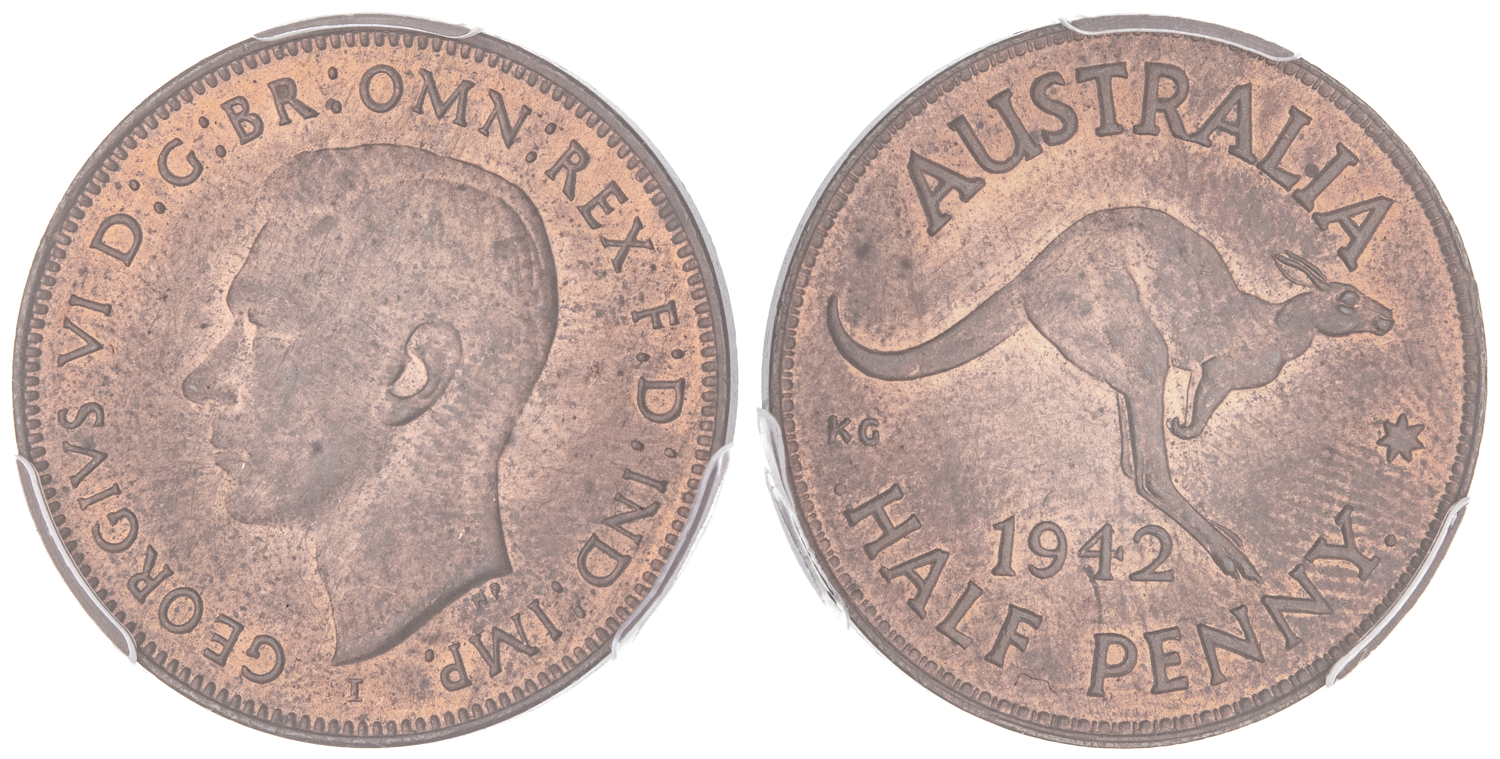 George VI, Halfpenny, 1942-I, PCGS MS 65RB
