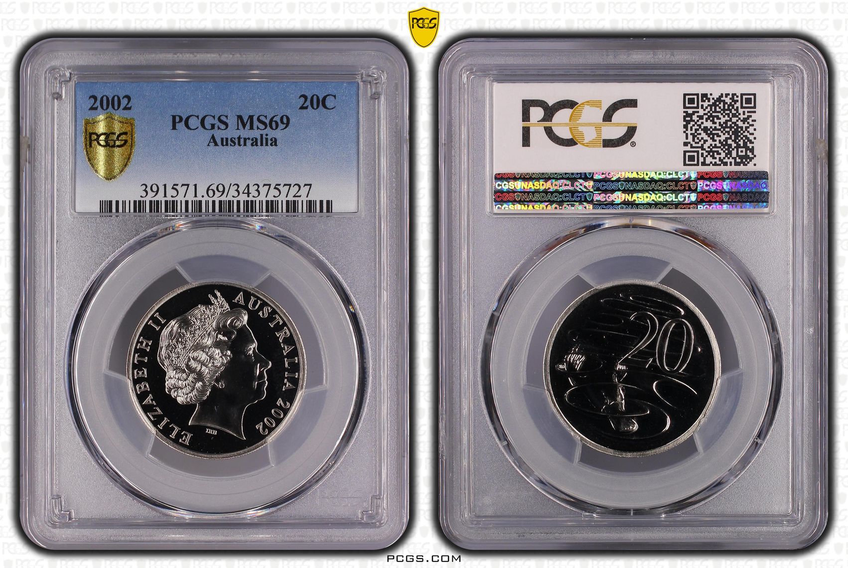 Twenty Cent, 2002, PCGS MS69