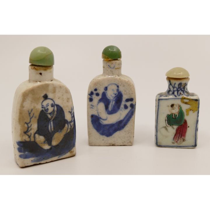 3pc Chinese Qing B&W Snuff Bottles- 2'' to 3''