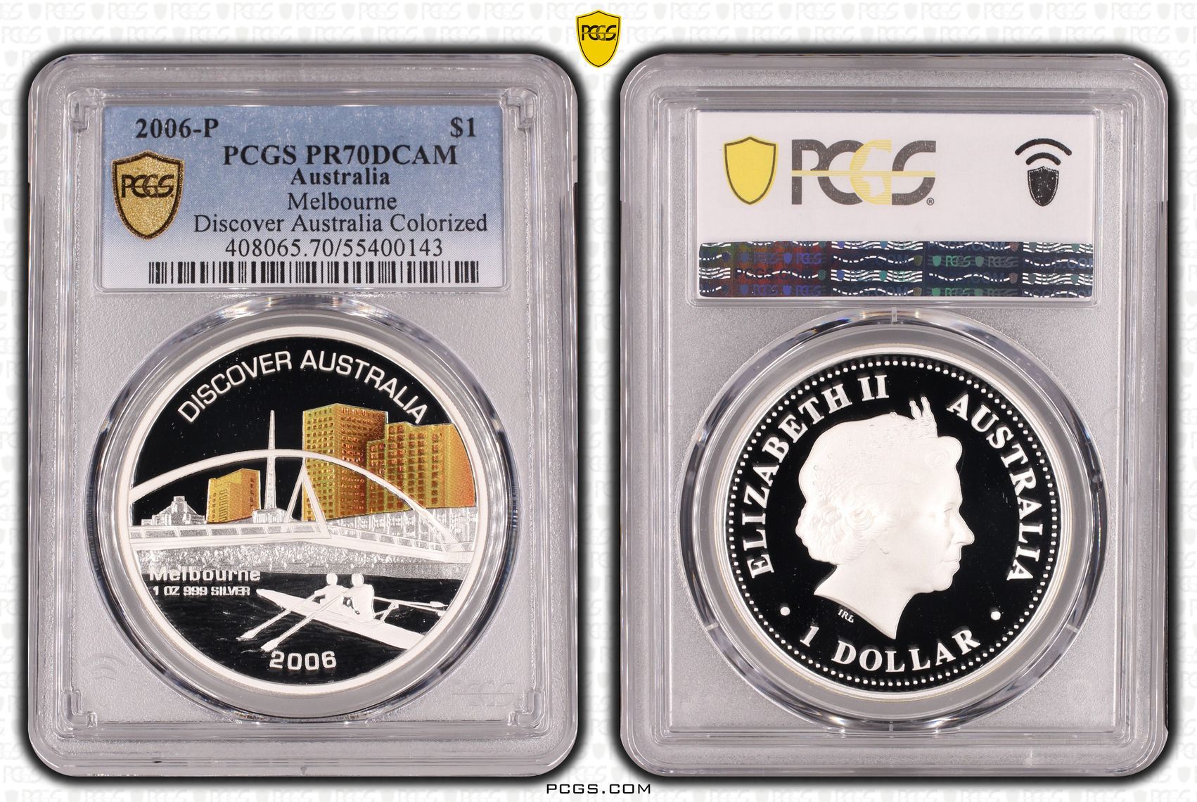 Melbourne Discover Australia Colourised, POP 2/0, One Dollar, 2006-P, PCGS PR70DCAM