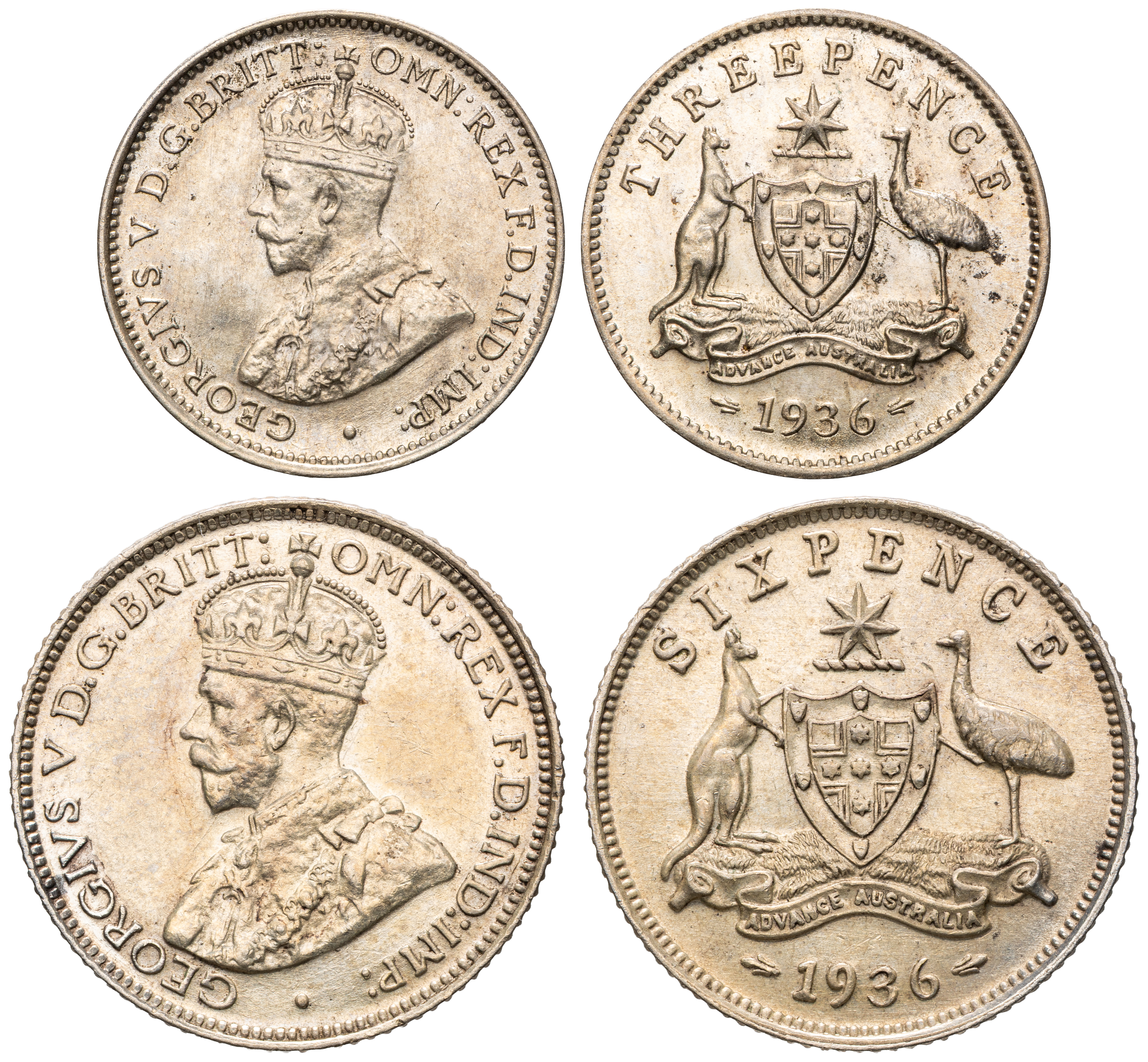 George V, Threepence - Sixpence, 1936, UNC