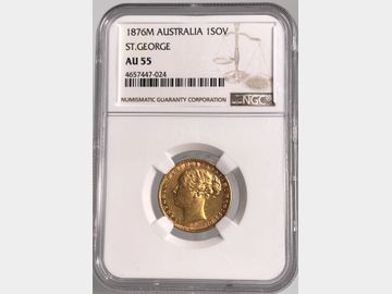 1876 VICTORIA YOUNG HEAD MELBOURNE MINT GEORGE & DRAGON GOLD SOVEREIGN AU55