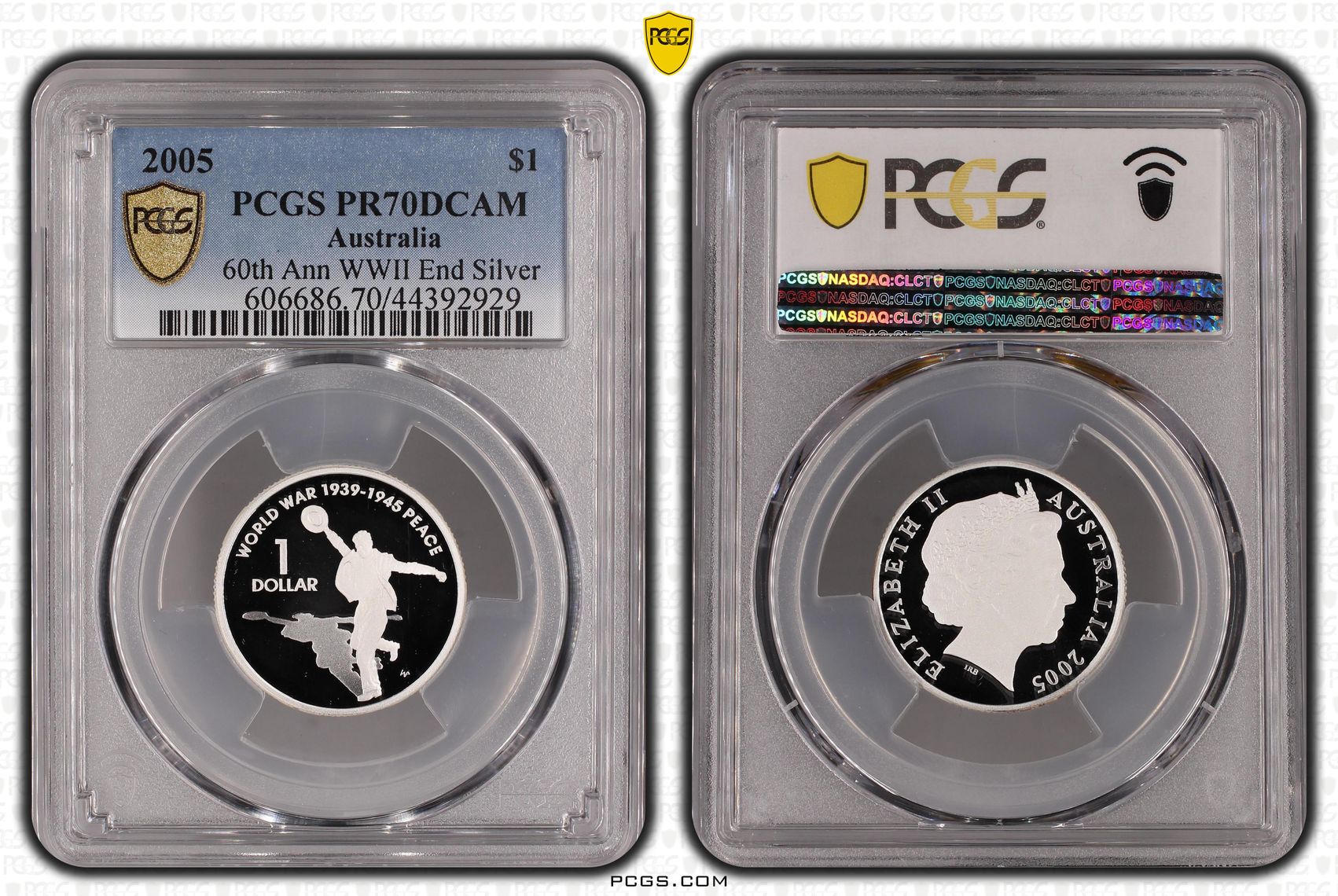 2005 Australia One Dollar, $1 Silver 60th Ann WWII End Silver PCGS - PR70DCAM POP 6/0 -929