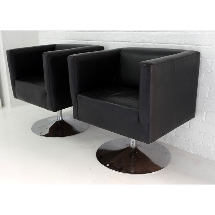 PAIR OF VINYL UPHOLSTERED SWIVEL CHAIRS