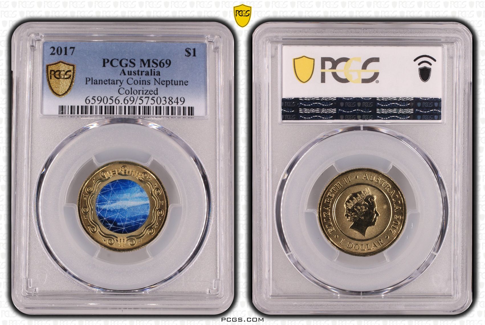 Planetary Coins Neptune Colourised, One Dollar, 2017, PCGS MS69