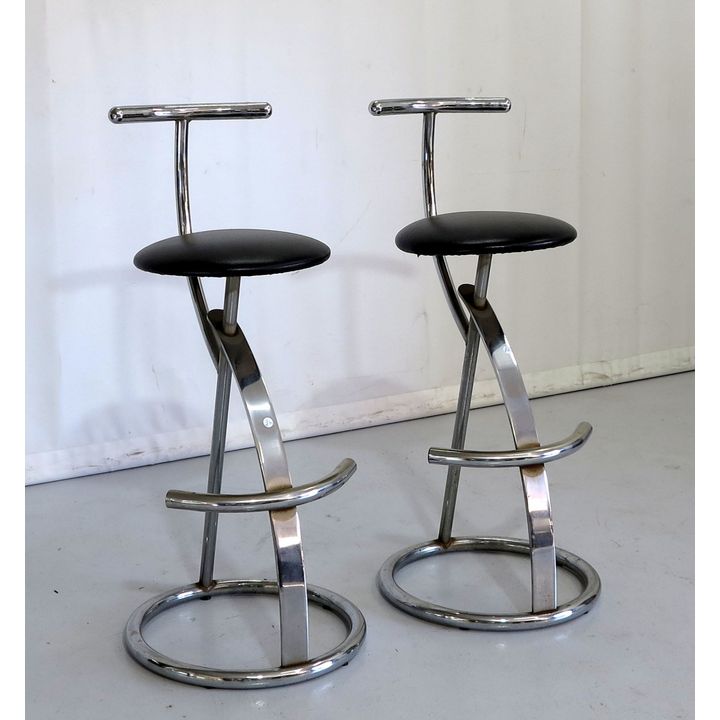 PAIR OF STAINLESS STEEL KITCHEN STOOLS