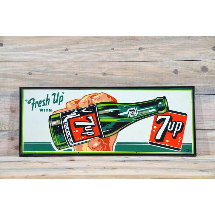 1951 Fresh Up 7up Single Sided Tin Embossed Metal Sign TAC 9