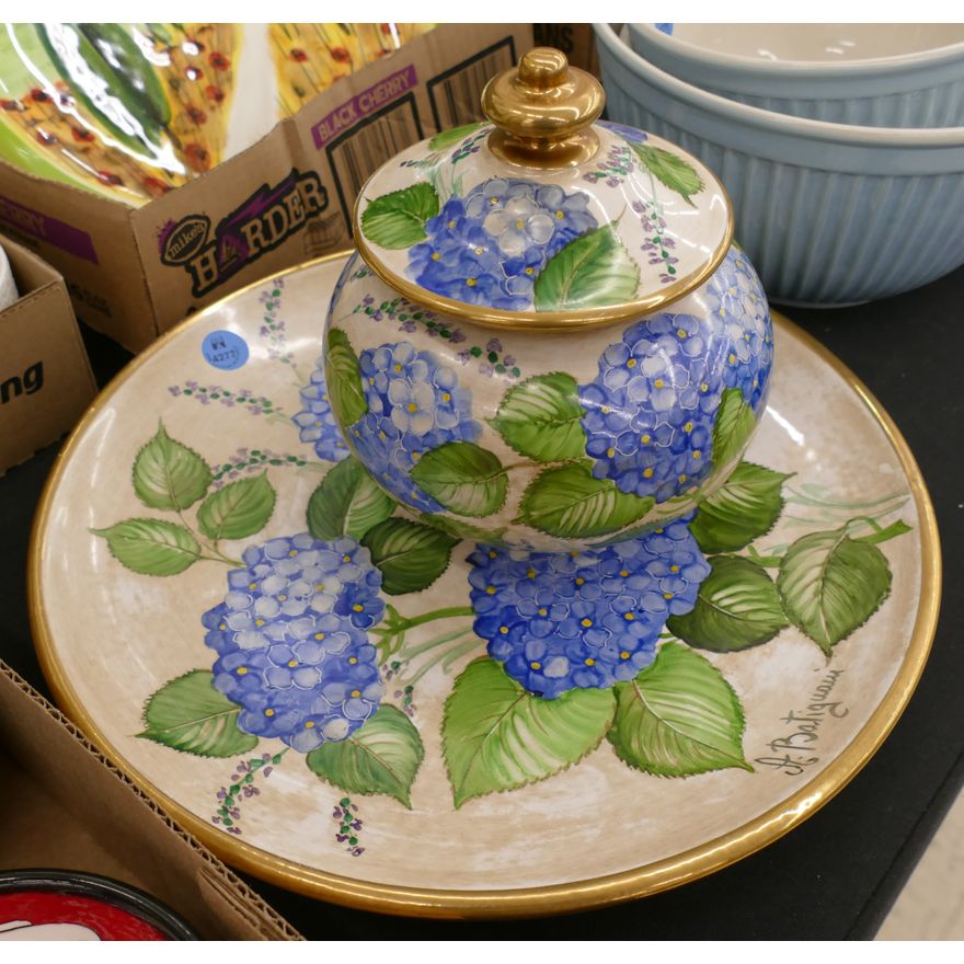 2pc A. Batiguaiu Hand Painted Charger & Jar Largest 12''
