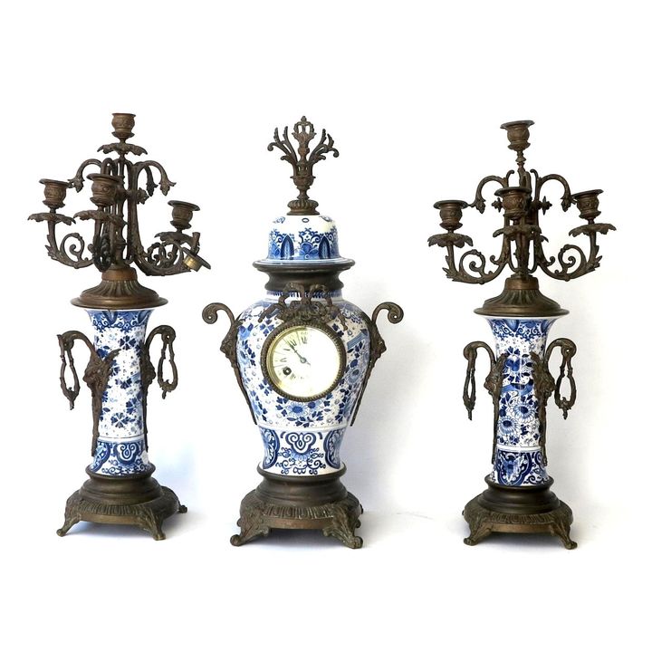 19TH CENTURY DUTCH CLOCK GARNITURE