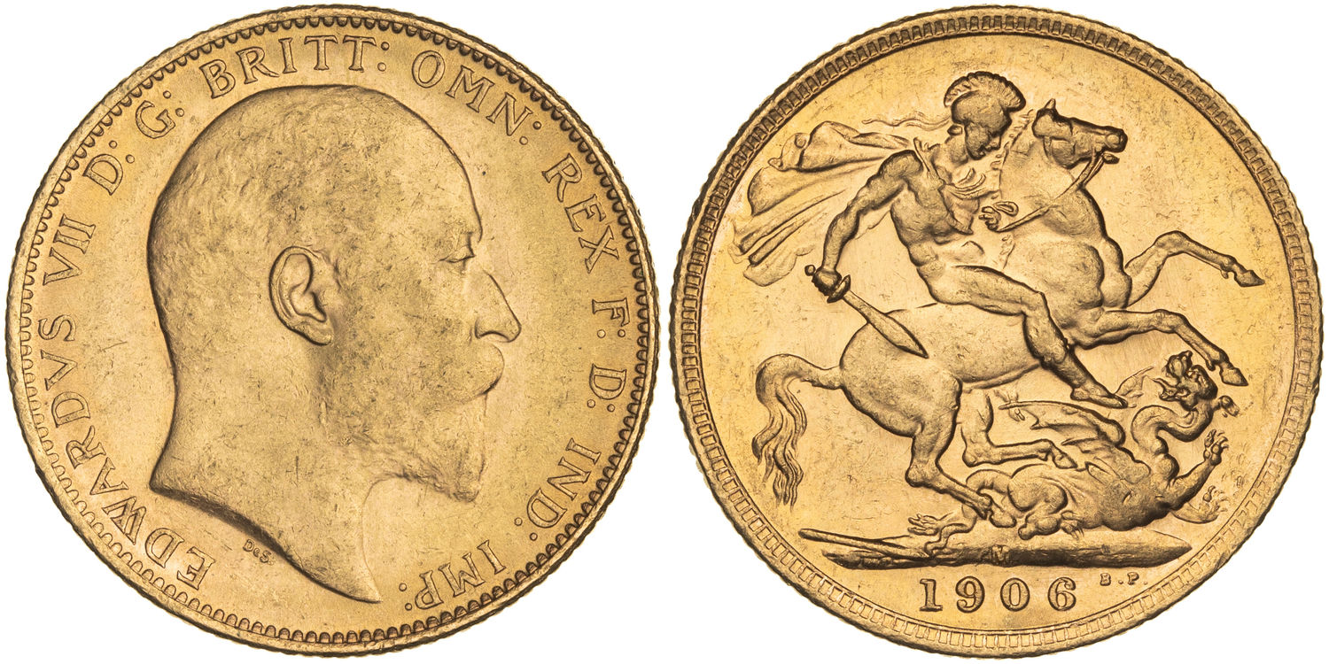 Edward VII, St George Reverse, Sovereign, 1906-M, UNC