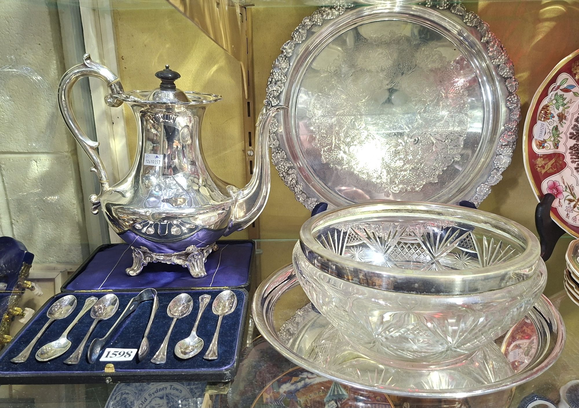 Silverplated Tray, Bowl And Teapot