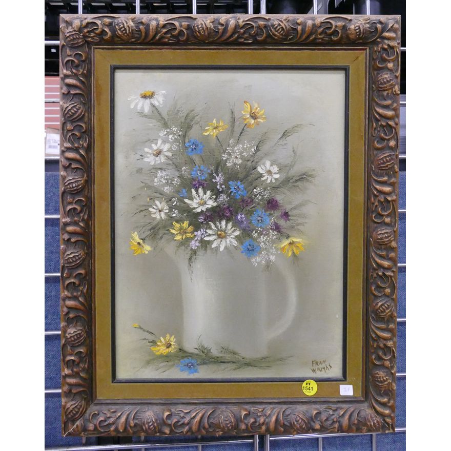 Midcentury Floral Still Life Oil Framed- 20x16''