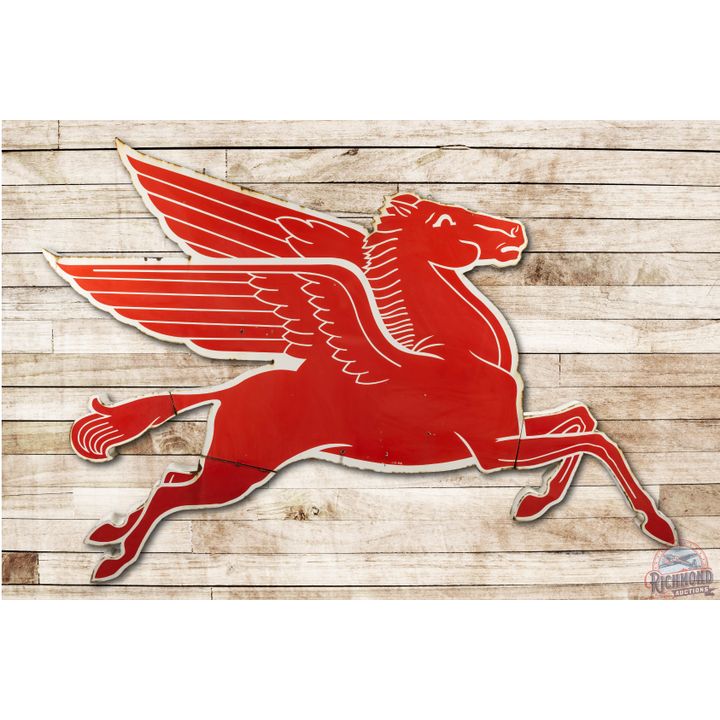 1955 Right Facing Mobil Pegasus Cookie Cutter Porcelain Sign