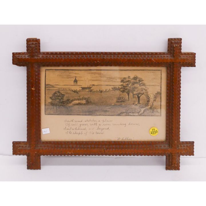 Antique Tramp Art Framed Saying- 12x16''