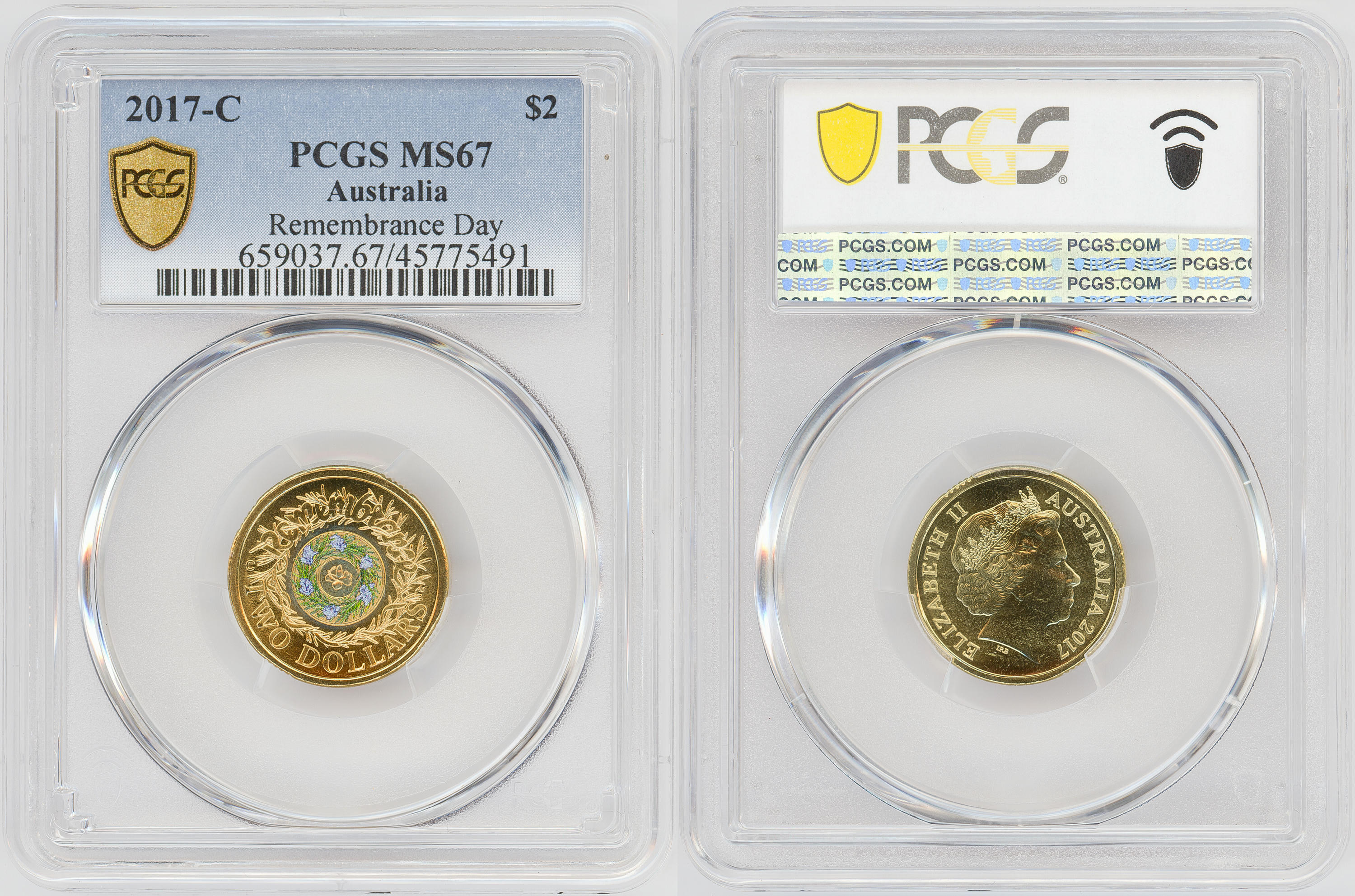 Remembrance Day Colorized, Two Dollar, 2017-C, PCGS MS67