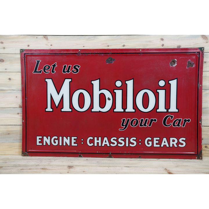 Let Us Mobiloil Your Car Single Sided Porcelain Self Framed Sign TAC 7.75