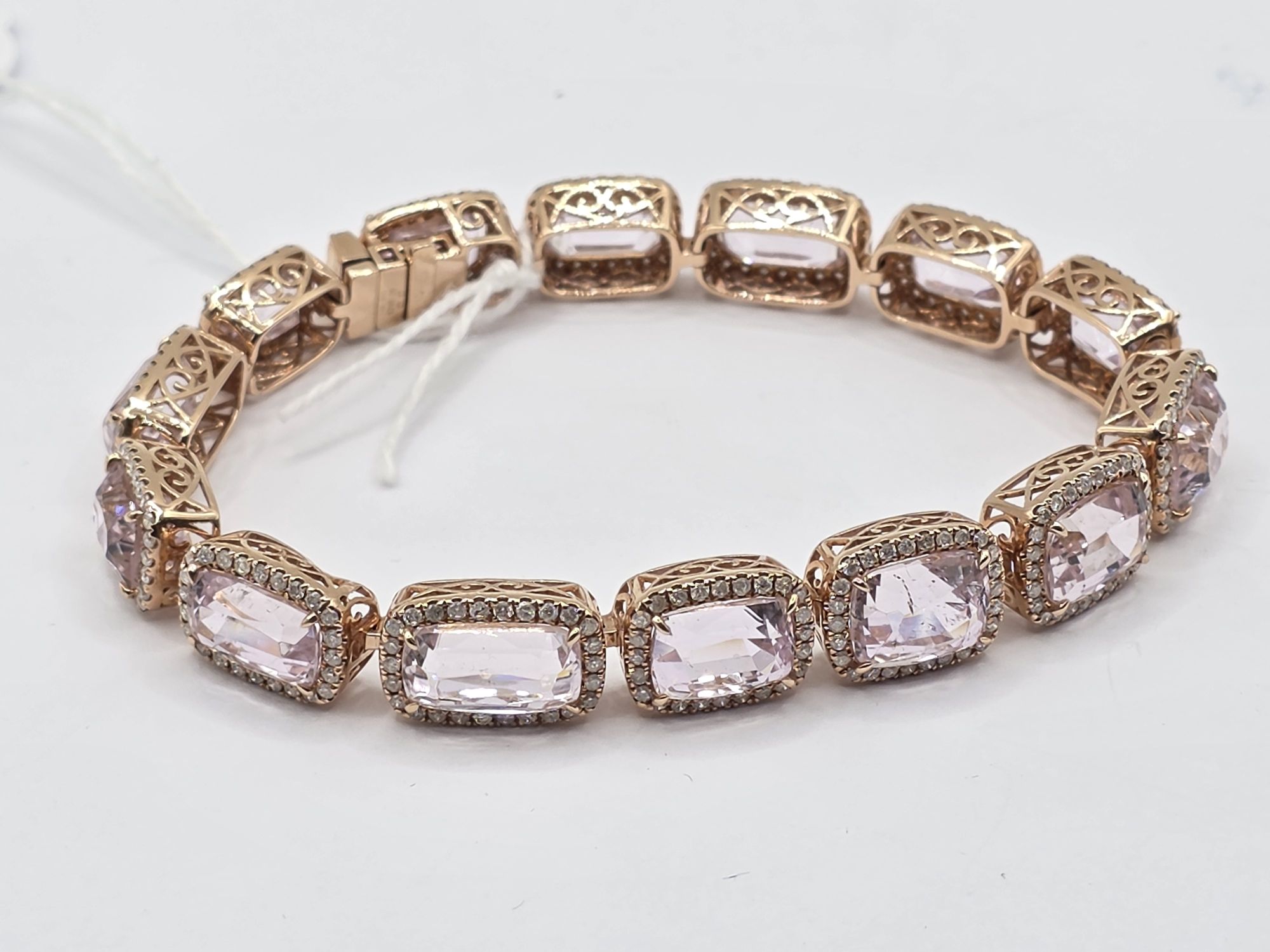 266 · 14K GOLD KUNZITE DIAMOND HALO BRACELET
