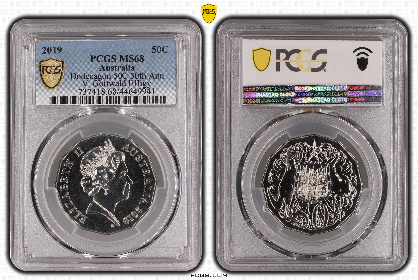 2019 Australia Fifty Cent, 50c Dodecagon 50C 50th Ann. V. Gottwald Effigy PCGS - MS68 -941