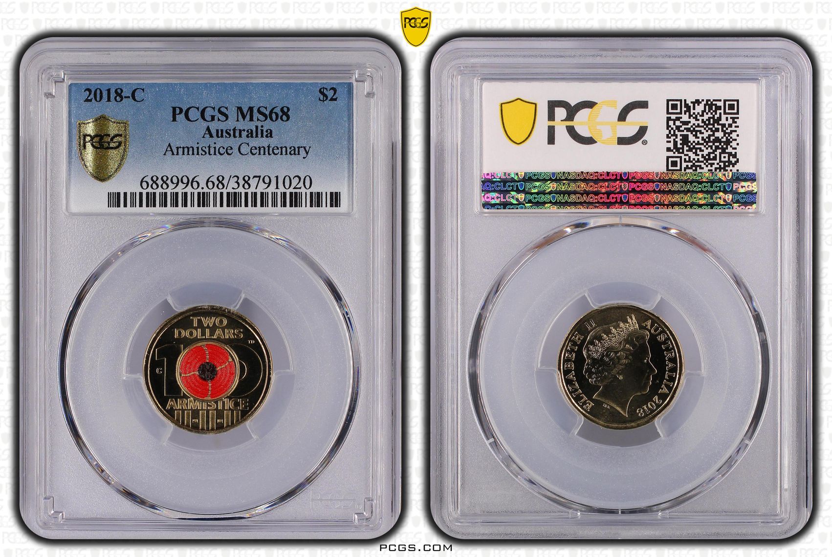 2018-C Australia Two Dollar, $2 Armistice Centenary PCGS - MS68 -020