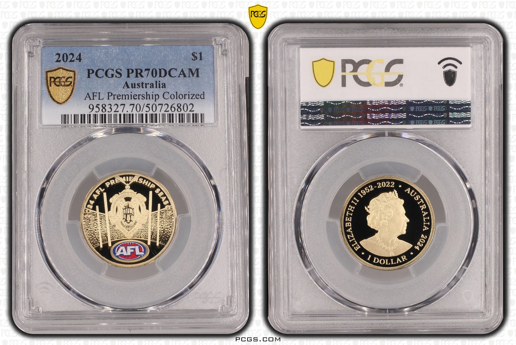 AFL Premiership Colorized POP 12/0, One Dollar, 2024, PCGS PR70DCAM