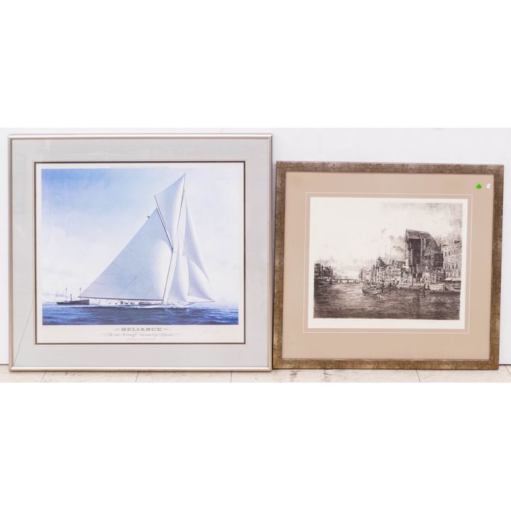 2pc Framed Boating Etching & Print- largest 31x34''