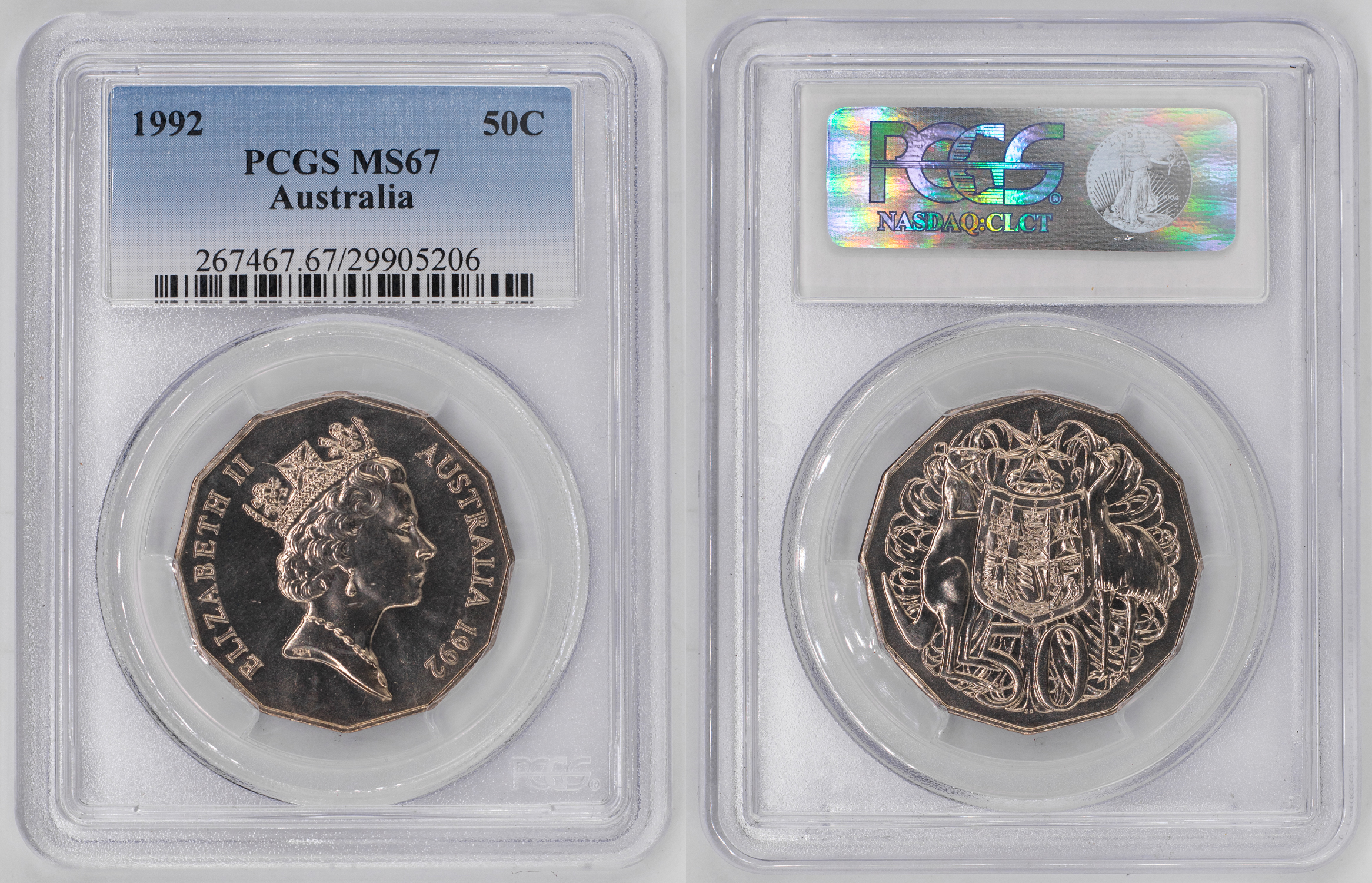 Elizabeth II, Fifty Cent, 1992, PCGS MS67