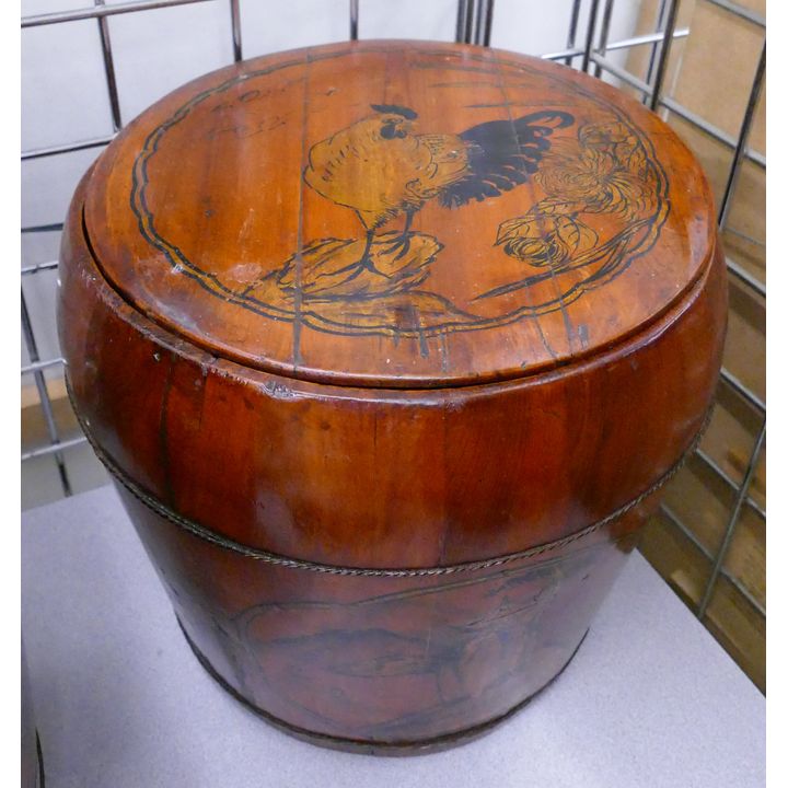Chinese Lacquered Rooster Rice Box- 12''