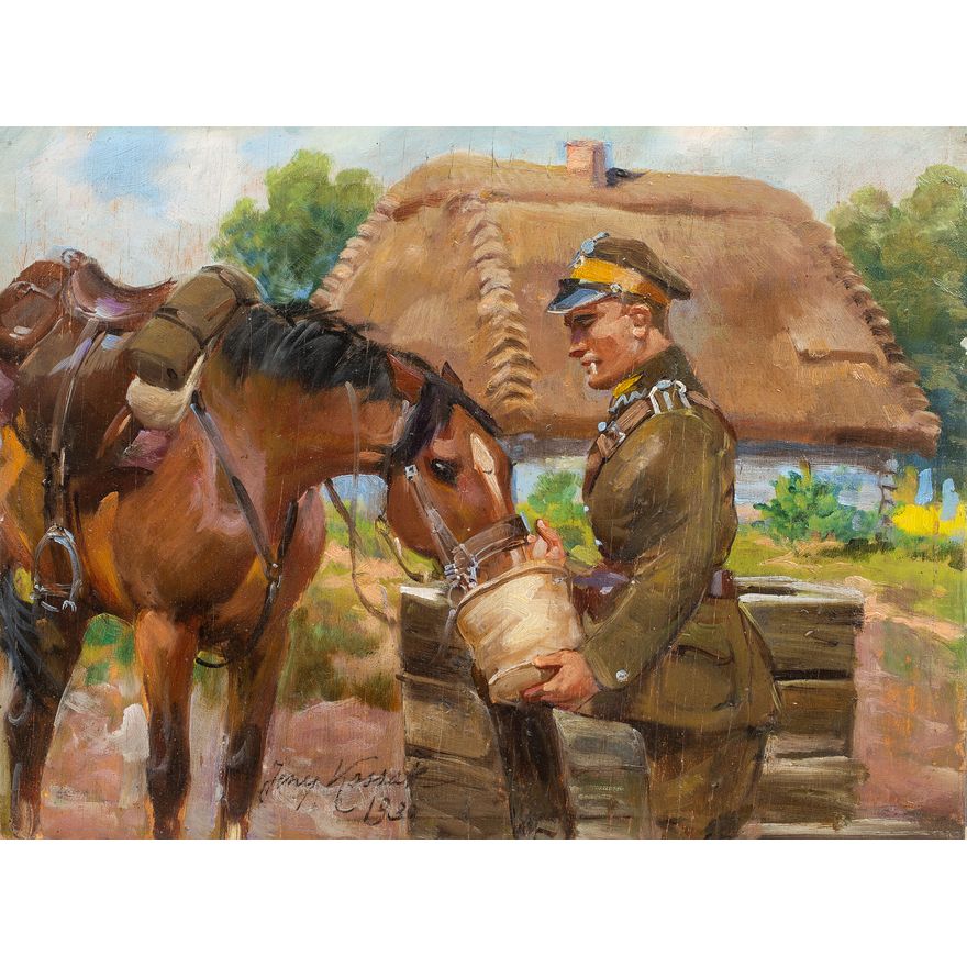Jerzy Kossak | Ułan z koniem, 1930 r.