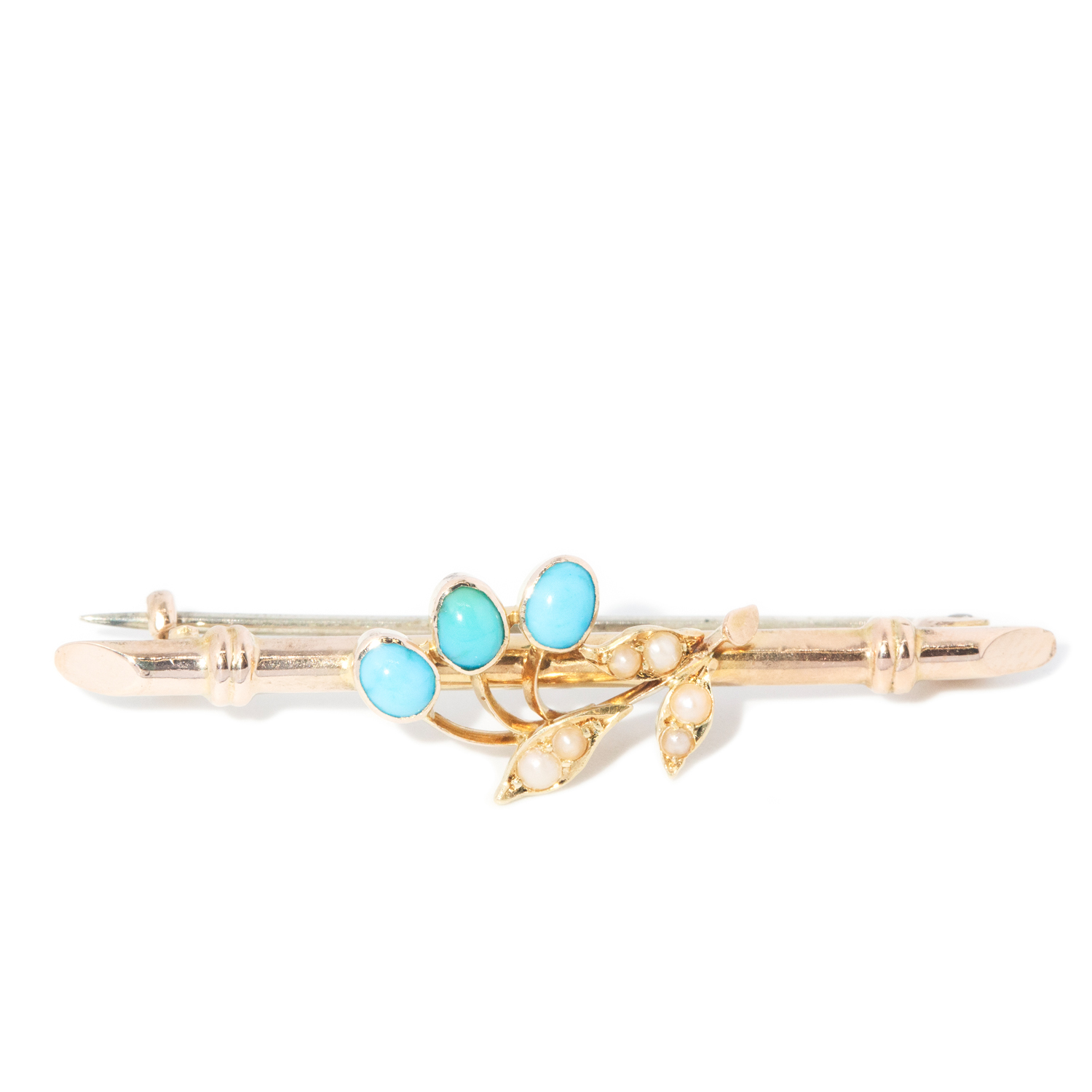 75 · Pearl & Turquoise Brooch in 15ct Gold